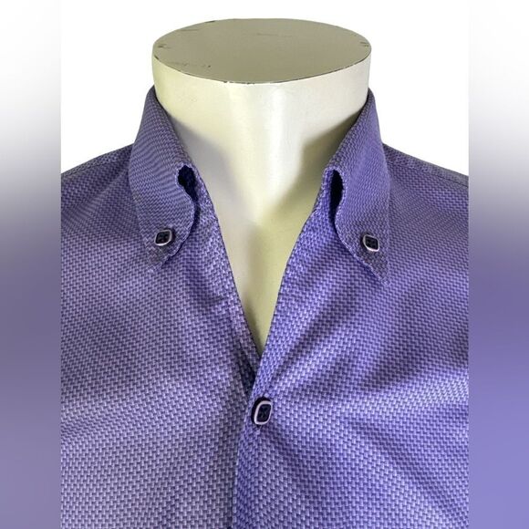 Marcello Platinum Purple Casual Button Down Shirt w/Notch Detail Cuff Size Lg - Picture 3 of 5